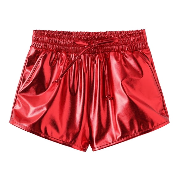 Lullu Girls Metallic Athletic Shorts Summer Dance Practice Shorts with Pockets
