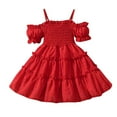 thumbnail image 1 of Lullu Girls Off Shoulder Ruffle Tiered Dress Puff Sleeve Smocked Swing Dress, Sizes 12M-6Y, 1 of 5