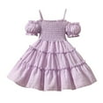 thumbnail image 1 of Lullu Girls Off Shoulder Ruffle Tiered Dress Puff Sleeve Smocked Swing Dress, Sizes 12M-6Y, 1 of 3