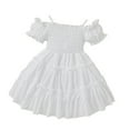 thumbnail image 1 of Lullu Girls Off Shoulder Ruffle Tiered Dress Puff Sleeve Smocked Swing Dress, Sizes 12M-6Y, 1 of 5