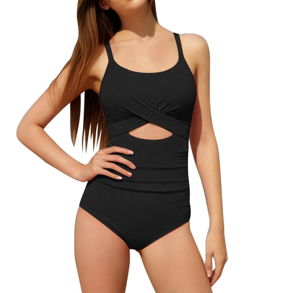 Lullu Girls One-Piece Swimsuit Cut Out Stretch Bathing Suit UPF50+ Swimwear, Sizes 7-16