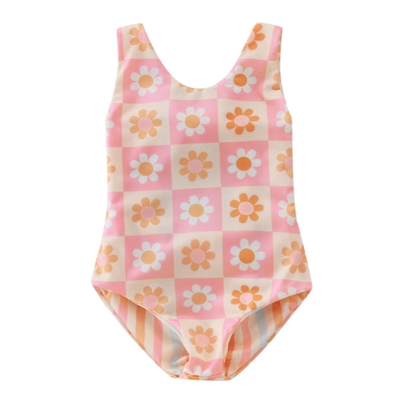 Lullu Girls One-Piece Swimsuit Flower Print Stretch Quick Drying Bathing Suit, Sizes 3M-3T
