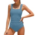 thumbnail image 1 of Lullu Girls One-Piece Swimsuit Solid Square Neck Adjustable Strap Bathing Suit, Sizes 7-16, 1 of 4
