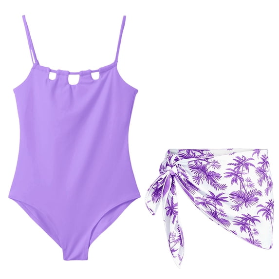 Lullu Girls One Piece Swimsuits Cover up Cutout Bathing Suit Beach Swim Set, Sizes 4-16