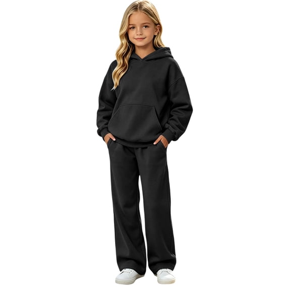 Lullu Girls Outfits Casual Sports Solid Hoodie Sweatpants Sweatsuits Tracksuit, Sizes 5-16