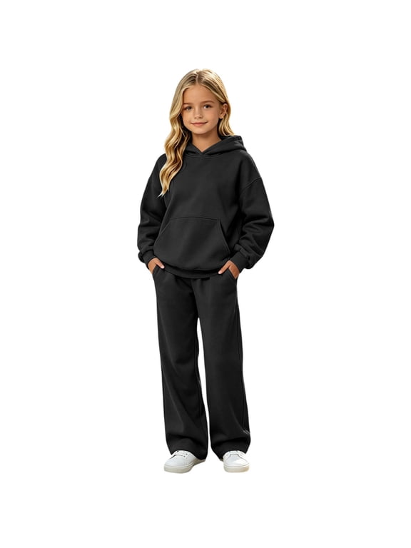 Girls Outfits Casual Sports Solid Hoodie Sweatpants Sweatsuits Tracksuit, Sizes 5-16