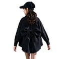 thumbnail image 1 of Lullu Girls Oversized Bow Back Shirt Long Sleeve Button Down Shirt, Black, Sizes 3-16, 1 of 4