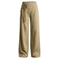 thumbnail image 1 of Lullu Girls Palazzo Pants Pull on Drawstring Loose Straight Leg Trousers, Khaki, Sizes 4-13, 1 of 5