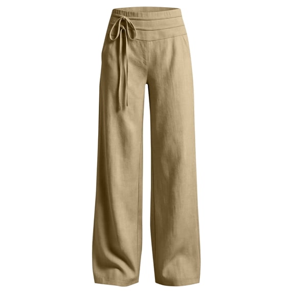 Lullu Girls Palazzo Pants Pull on Drawstring Loose Straight Leg Trousers, Khaki, Sizes 4-13