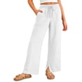 thumbnail image 1 of Lullu Girls Pants Kids Summer Casual Beach Loose Long Trousers with Pockets, White, Sizes 5-14, 1 of 8