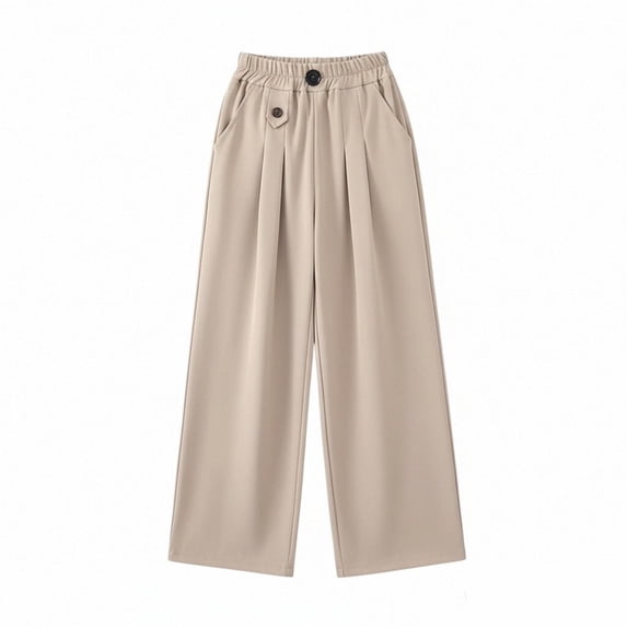 Lullu Girls Pleated Suit Pants Elastic Waist Loose Straight Leg Dress Pants, Sizes 14-16