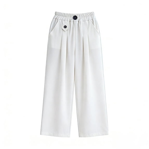 Lullu Girls Pleated Suit Pants Elastic Waist Loose Straight Leg Dress Pants, Sizes 9-11