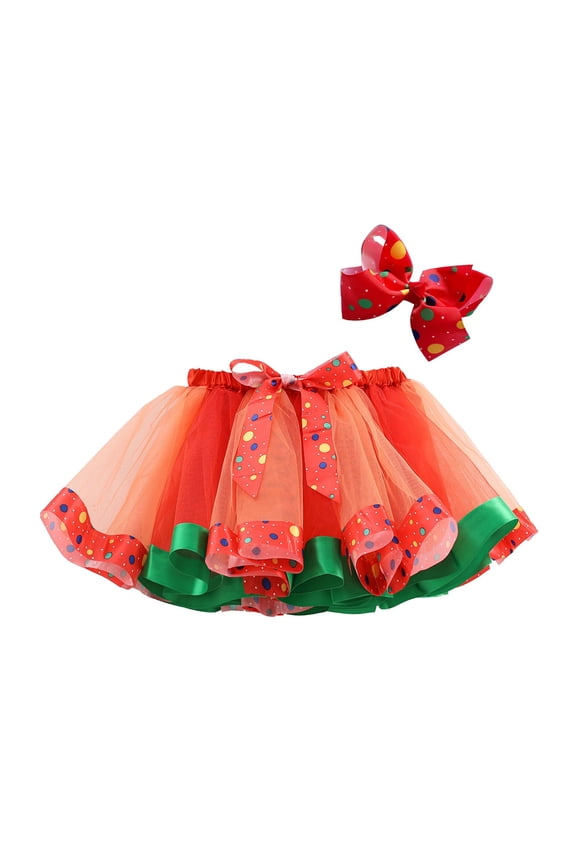 Girls Polka Dots Bow Tutu Skirt Party Dance A-Line Layered Tulle Skirt, Sizes 2-8