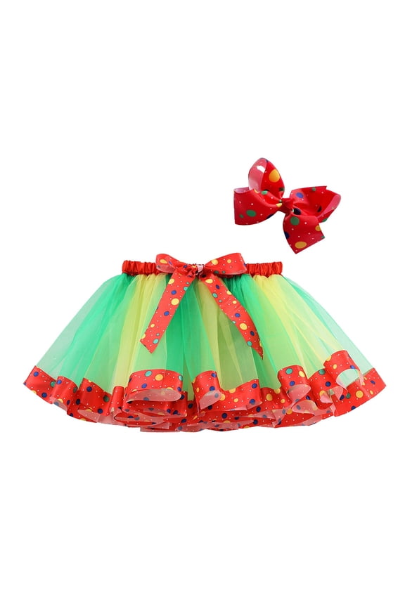 Girls Polka Dots Bow Tutu Skirt Party Dance A-Line Layered Tulle Skirt, Sizes 2-8