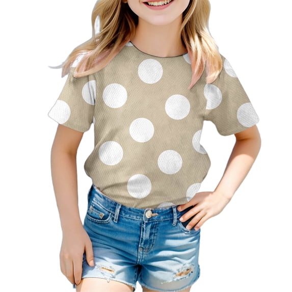Lullu Girls Polka Dots Short Sleeve T Shirt Summer Casual Crew Neck T-Shirt, Sizes 2-15