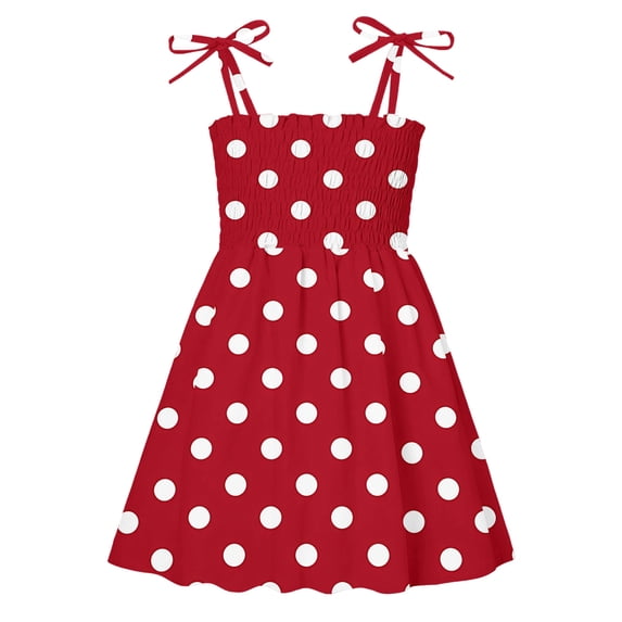 Lullu Girls Polka Dots Tie-Shoulder Dress Summer Smocked Flowy Cami Dress, Sizes 12M-5T