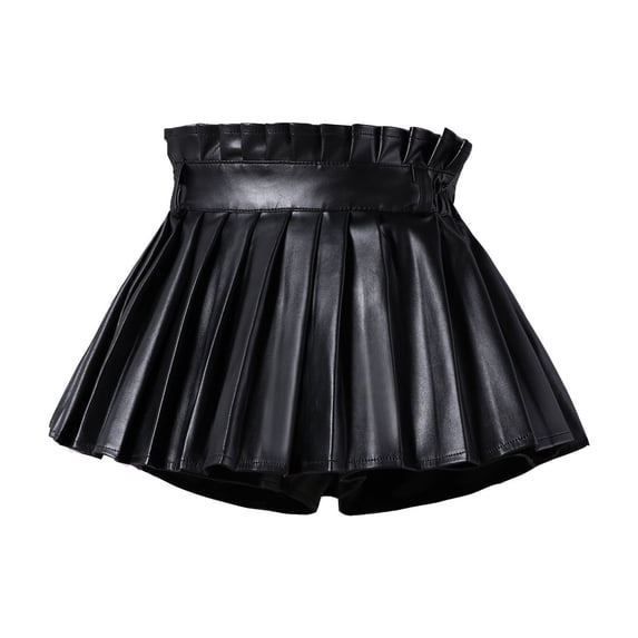 Lullu Girls Pu Leather Pleated Skirt High Waisted A Line Mini Skort with Liner