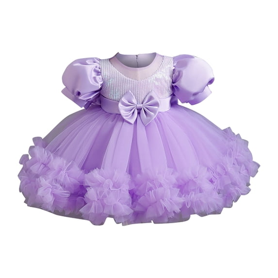 Lullu Girls Puff Sleeve Layered Tutu Dress Sequin Wedding Birthday Party Princess Dress, Sizes 12M-5T