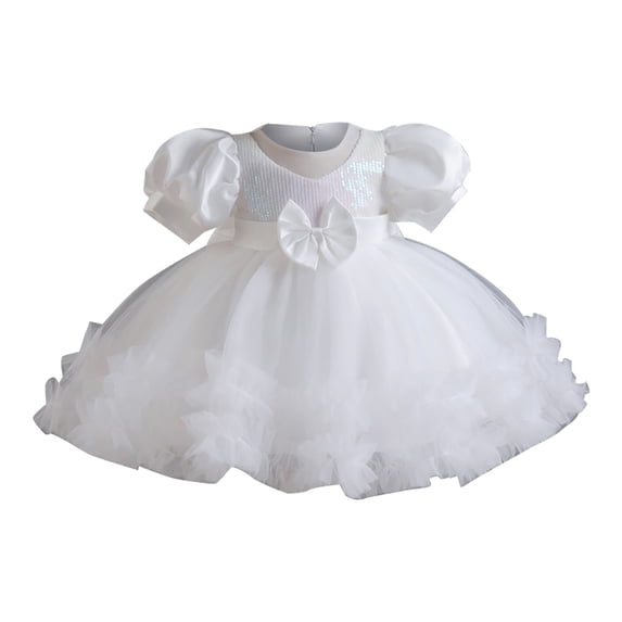 Lullu Girls Puff Sleeve Layered Tutu Dress Sequin Wedding Birthday Party Princess Dress, Sizes 12M-5T