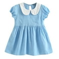 thumbnail image 1 of Lullu Girls Puff Sleeve Play Dress Casual Peter Pan Collar A Line Dress, Sizes 12M-5T, 1 of 3