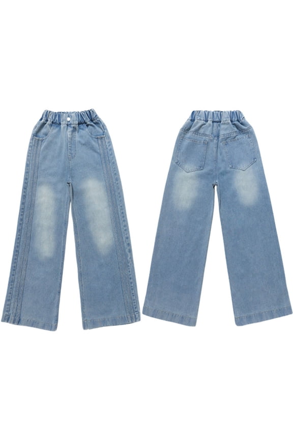 Girls Pull On Wide Leg Jeans Casual High Waist Straight Denim Pants, Sizes 4-15