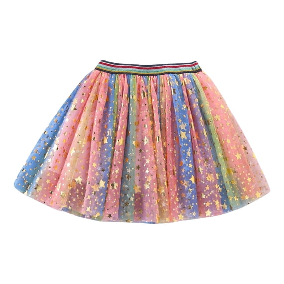 Lullu Girls Rainbow Layered Tutu Skirt High Waisted Party A-Line Tulle Skirt, Sizes 2-10