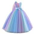 thumbnail image 1 of Lullu Girls Rainbow Tulle One Shoulder Maxi Dress Birthday Party Dress Gown, Sizes 3-12, 1 of 8