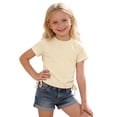 thumbnail image 1 of Lullu Girls Ribbed Ruched Short Sleeve T Shirt Casual Solid Crewneck T-Shirt, Sizes 2-13, 1 of 4