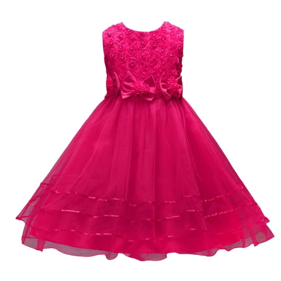 Lullu Girls Rosette Bow Tulle Dress Wedding Pageant Birthday Princess Dress, Sizes 1-8
