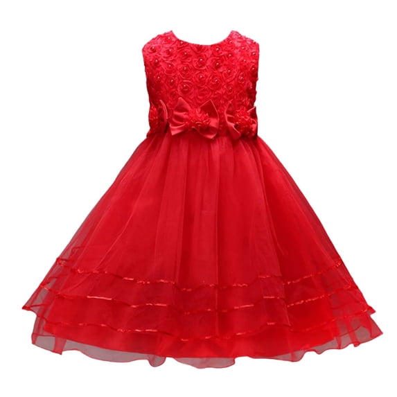 Lullu Girls Rosette Bow Tulle Dress Wedding Pageant Birthday Princess Dress, Sizes 1-8