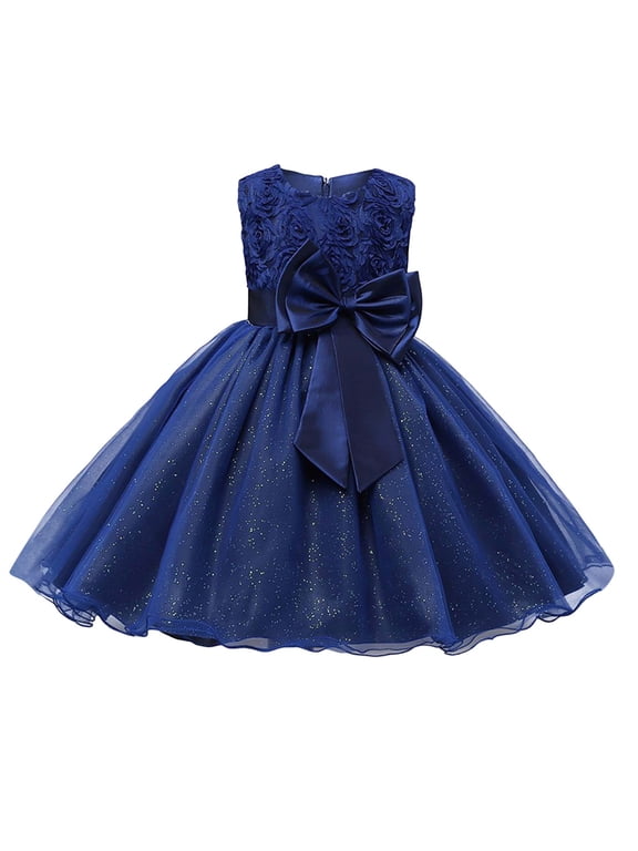 Girls Rosette Party Formal Dress Big-Bow Wedding Pageant Princess Dress Gown