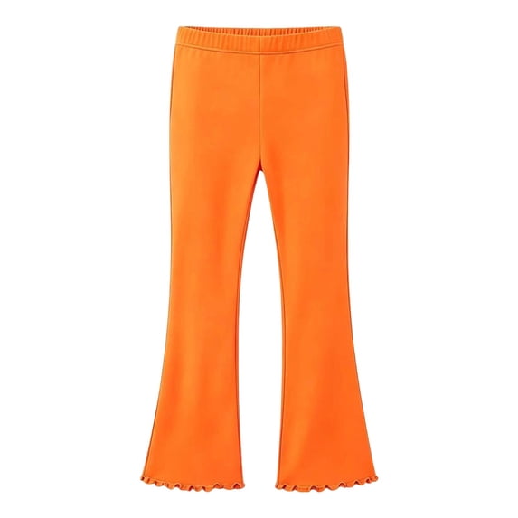 Lullu Girls Ruffle Flared Leggings Casual Pull On Skinny Stretch Pants, Orange, Sizes 4-16
