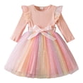 thumbnail image 1 of Lullu Girls Ruffle Long Sleeve Tutu Dress Glitter Rainbow Mesh Princess Dress, Sizes 6M-5T, 1 of 8