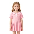 thumbnail image 1 of Lullu Girls Ruffle Puff Sleeve Pleated Dress Summer Casual A Line Polo Dress, Sizes 6M-4T, 1 of 8