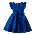 thumbnail image 1 of Lullu Girls Ruffle Sleeveless Pleated Dress Casual Solid A-Line Belted Dress, Sizes 2-7, 1 of 8