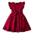 thumbnail image 1 of Lullu Girls Ruffle Sleeveless Pleated Dress Casual Solid A-Line Belted Dress, Sizes 2-7, 1 of 8