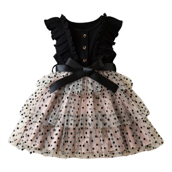 Lullu Girls Ruffle Sleeveless Polka Dot Tutu Dress Summer Mesh Layered Dress, Sizes 12M-5T