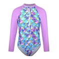 thumbnail image 1 of Lullu Girls Scale Print Long Sleeve Rash Guard One-Piece Swimsuit with UPF50+, 1 of 8
