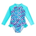thumbnail image 1 of Lullu Girls Scale Print Long Sleeve Rashguard One-Piece Swimsuit with UPF 50+, Sizes 3-7, 1 of 5