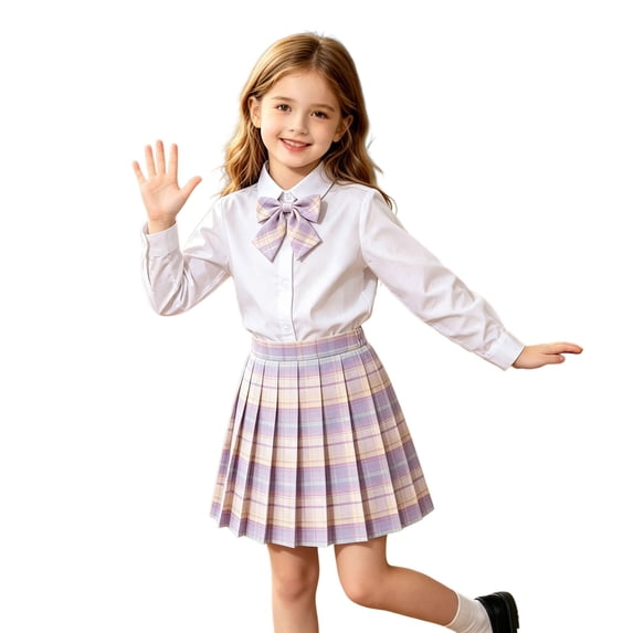Lullu Girls School Plaid Pleated Skirt High Waist A-Line Uniform Skirt, Sizes 6-12