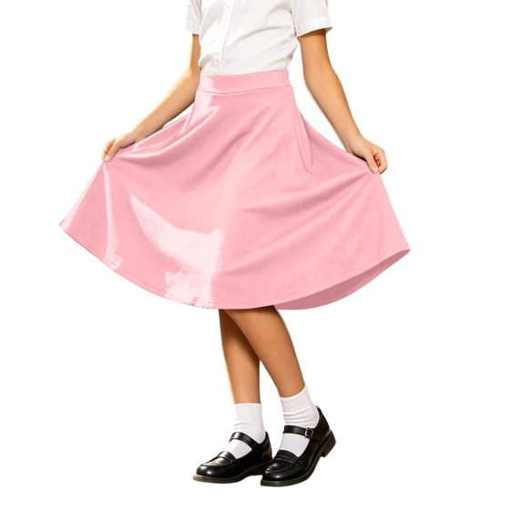 Lullu Girls School Uniform A-Line Skater Skort High Rise Flowy Skirt with Built-in Shorts, Pink