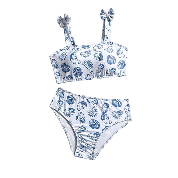 Lullu Girls Seashell Print Bikini Set Summer Beach Swimsuit Bathing Suit, 2-Piece