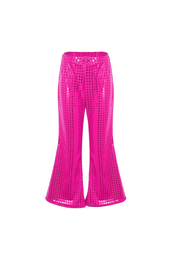 Girls Sequin Glitter Flare Pants Elastic Waist Party Dance Stage Pants, Sizes 1-16