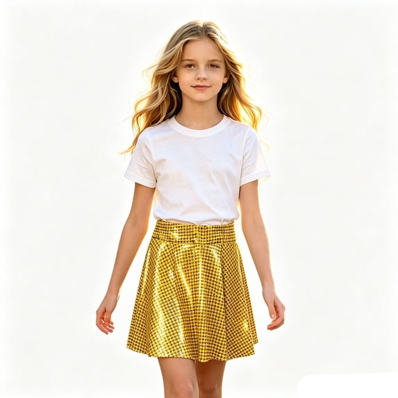 Lullu Girls Sequin Metallic Skater Skirt Glitter Dance Party Skirts, Sizes 2-18