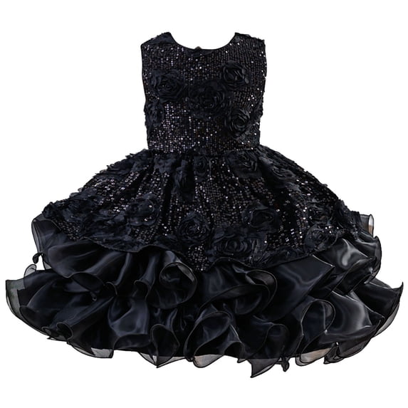 Lullu Girls Sequined Puffy Evening Dress Sleeveless Layered Tutu Dress Pageant Party Gown