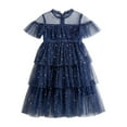 thumbnail image 1 of Lullu Girls Sequins Layered Tulle Dress Mesh Short Sleeve Birthday Tutu Dress, Sizes 1-9, 1 of 3