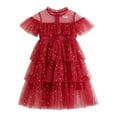 thumbnail image 1 of Lullu Girls Sequins Layered Tulle Dress Mesh Short Sleeve Birthday Tutu Dress, Sizes 1-9, 1 of 3