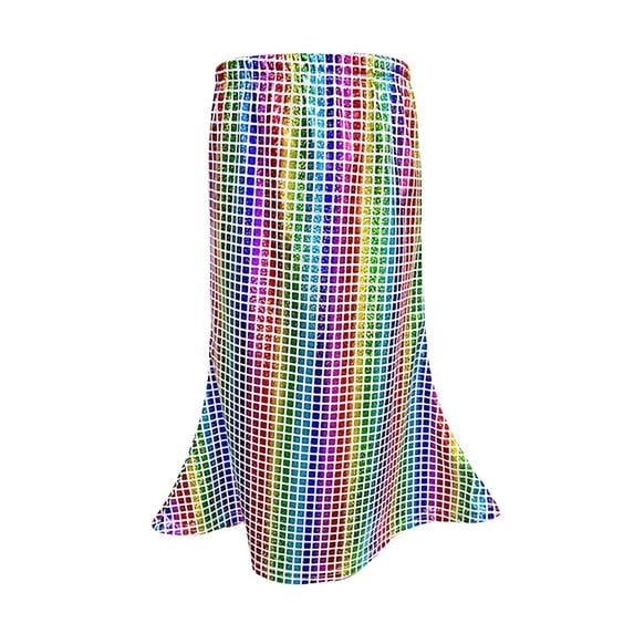 Lullu Girls Shiny Metallic Checkered Skirt Pull-On Dance Party Fishtail Skirt