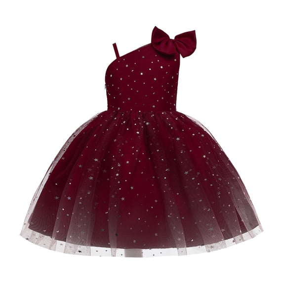 Lullu Girls Shiny One Shoulder Dress Sleeveless Birthday Party Princess Dress, Sizes 1-9