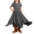 thumbnail image 1 of Lullu Girls Short Sleeve Ruffle Rockabilly Dress Solid Swing Flowy Long Dress, Sizes 5-13, 1 of 3